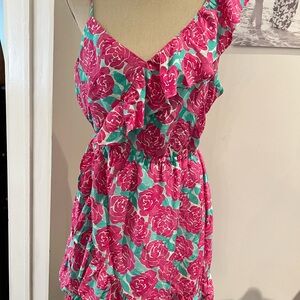 Vineyard Vines Derby Painted Rose Ruffle Pink and Capri dress Size 10